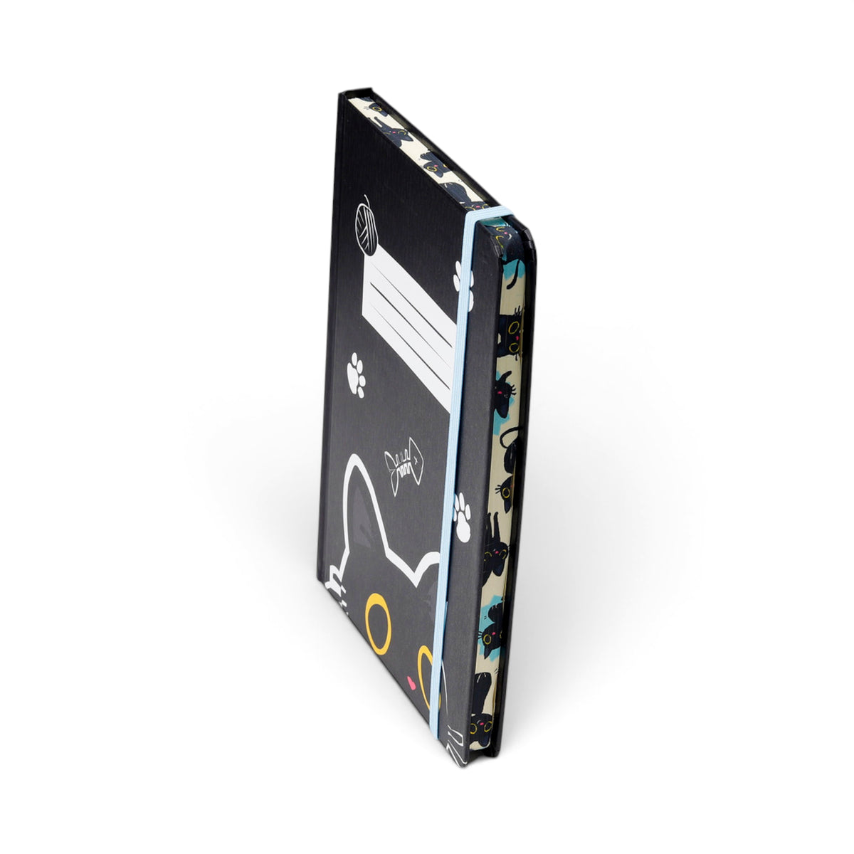Lucky the Black Cat A5 Notebook – Cute Kawaii Cat Hardback Lined Journal with Recycled Paper & Elastic Closure