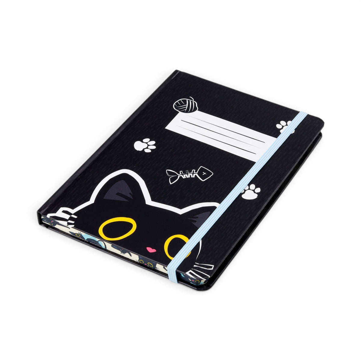 Lucky the Black Cat A5 Notebook – Cute Kawaii Cat Hardback Lined Journal with Recycled Paper & Elastic Closure