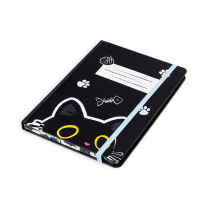 Lucky the Black Cat A5 Notebook – Cute Kawaii Cat Hardback Lined Journal with Recycled Paper & Elastic Closure