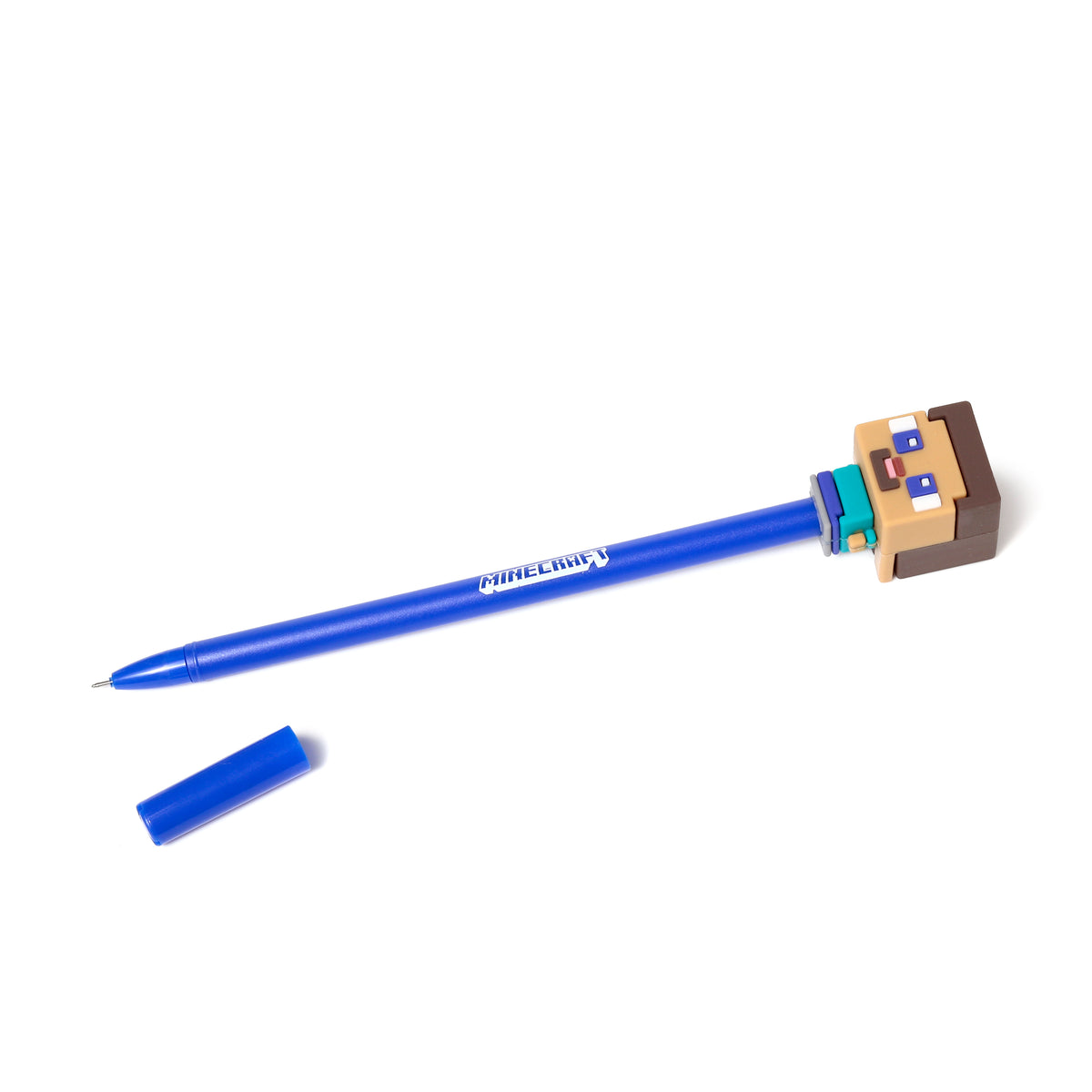 Minecraft Chibi Erasable Pen – Steve, Alex, Creeper & Charged Creeper Character Pens with Silicone Toppers – Blue Ink Gaming Stationery