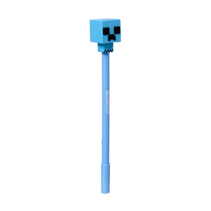 Minecraft Chibi Erasable Pen – Steve, Alex, Creeper & Charged Creeper Character Pens with Silicone Toppers – Blue Ink Gaming Stationery
