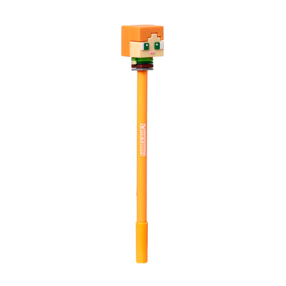 Minecraft Chibi Erasable Pen – Steve, Alex, Creeper & Charged Creeper Character Pens with Silicone Toppers – Blue Ink Gaming Stationery