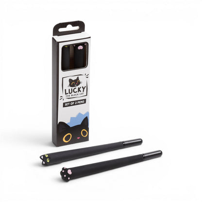 Lucky the Black Cat Fine Tip Pens – Set of 2 Cute Black Cat Writing Pens – Novelty Cat Stationery Gift