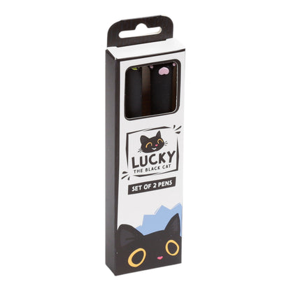 Lucky the Black Cat Fine Tip Pens – Set of 2 Cute Black Cat Writing Pens – Novelty Cat Stationery Gift