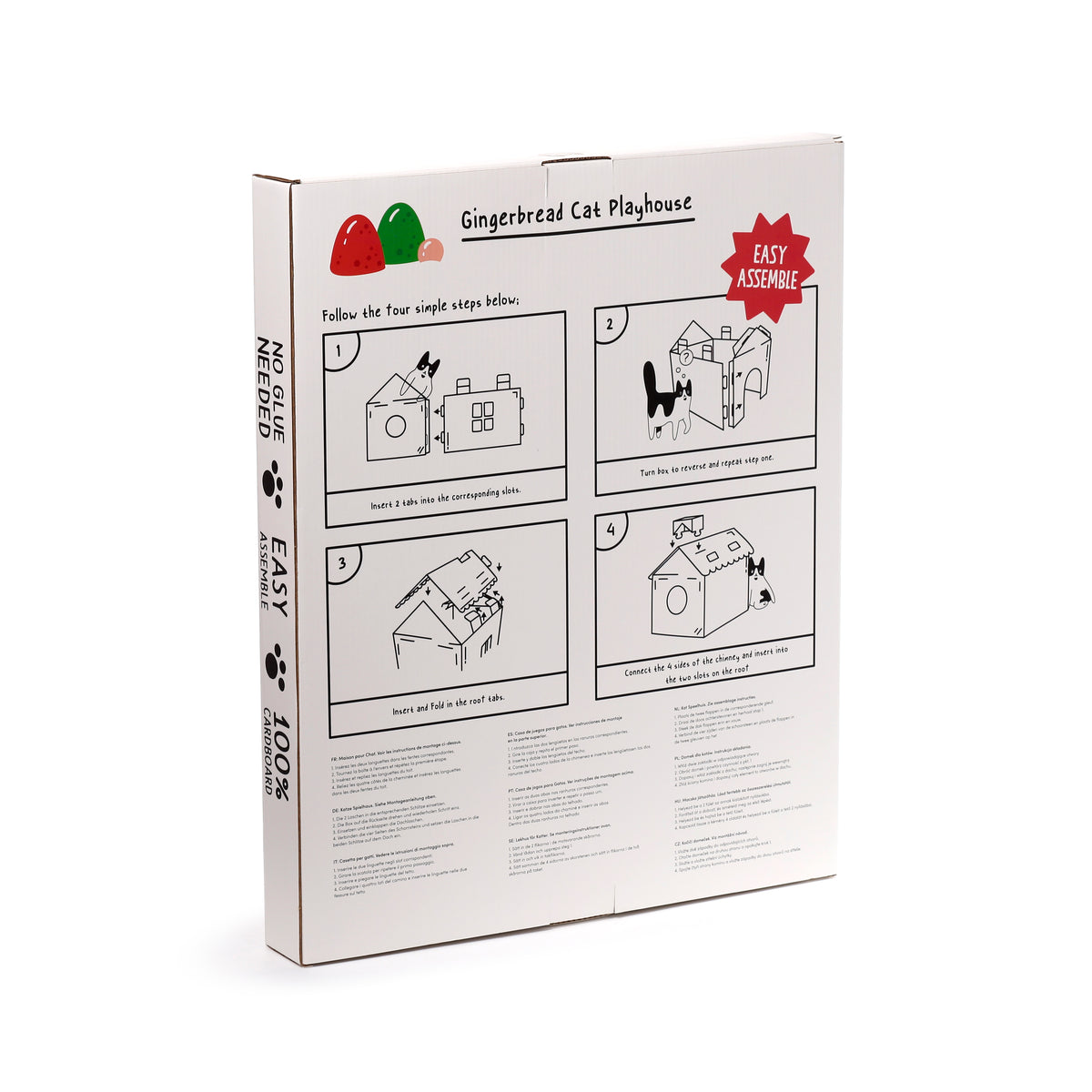Gingerbread Christmas Cat House with Scratching Mat – Cardboard Cat Playhouse, Den & Hideaway