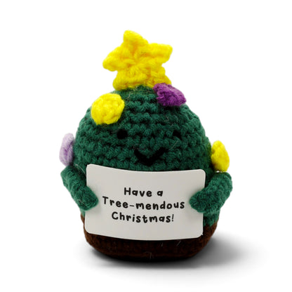 Christmas Emotional Support Crochet Pals – Cute Knitted Festive Mini Plush Toys with Positive Messages – Santa, Reindeer, Penguin, Snowman & Christmas Tree