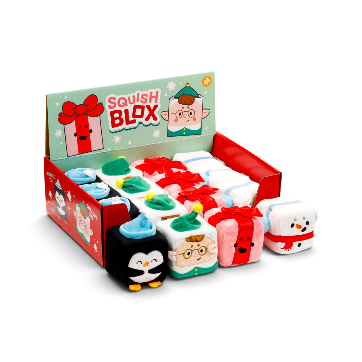 Squish Blox Christmas Squishy Cube Toys – Penguin, Elf, Snowman & Present Slow-Rising Memory Foam Festive Plush Sensory Toy