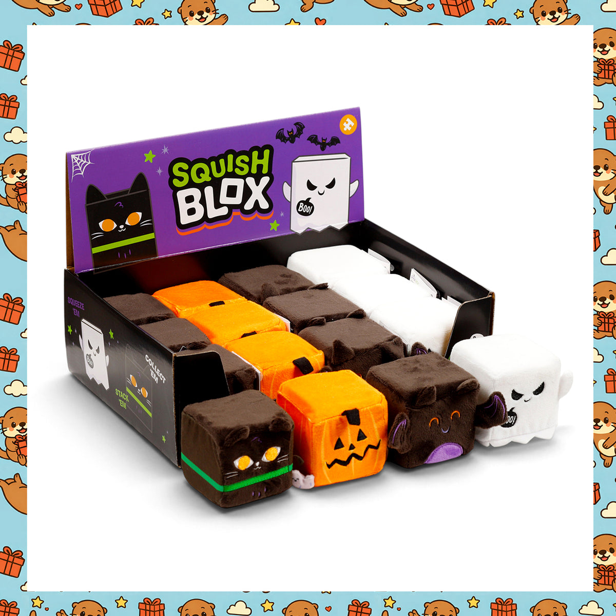 Squish Blox Halloween Squishy Toy – Spooky Memory Foam Plush Stress & Sensory Toy – Pumpkin, Ghost, Bat, Black Cat