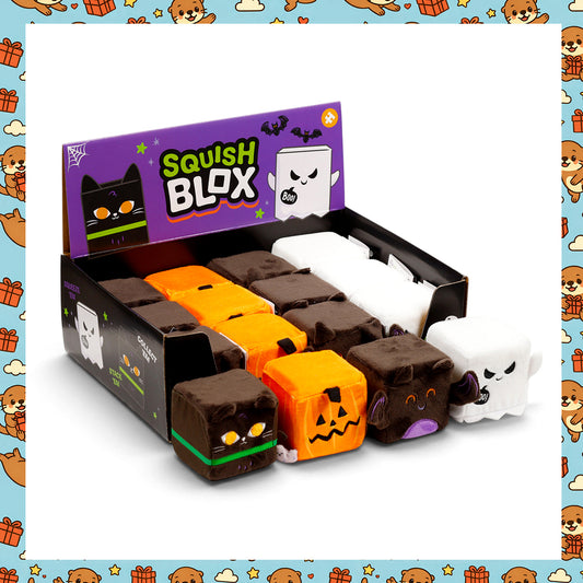 Squish Blox Halloween Squishy Toy – Spooky Memory Foam Plush Stress & Sensory Toy – Pumpkin, Ghost, Bat, Black Cat