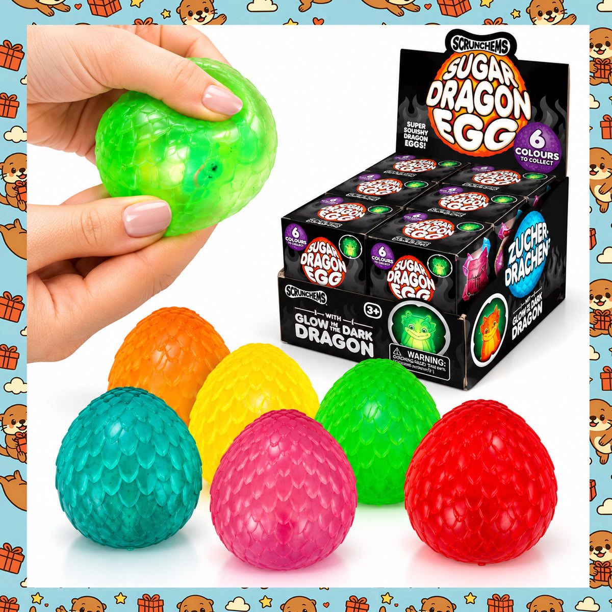 Scrunchems Sugar Dragon Egg Squishy Toy – Glow in the Dark Dragon Stress Ball & Sensory Fidget Toy – 6 Colours