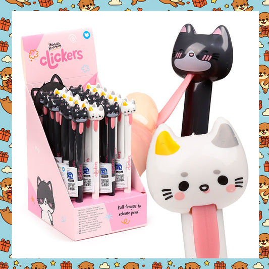 Cat Tongue Pull Pen – Adoramals Clicker Novelty Cat Pen – Cute Kawaii Fidget Stationery