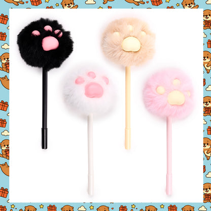 Cat Paw Fluffy Pom Pom Pen – Cute Kawaii Toe Beans Fine Tip Black Ink Novelty Stationery Gift