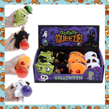 Halloween Squishy – Queasy Squeezies Puking Plush Sensory Fidget Squeezy Toy – Pumpkin, Ghost, Monster & Bat