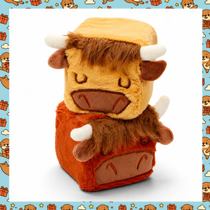 Squish Blox Highland Cow Squishy Cube Toy – Slow-Rising Memory Foam Plush Stress & Sensory Toy