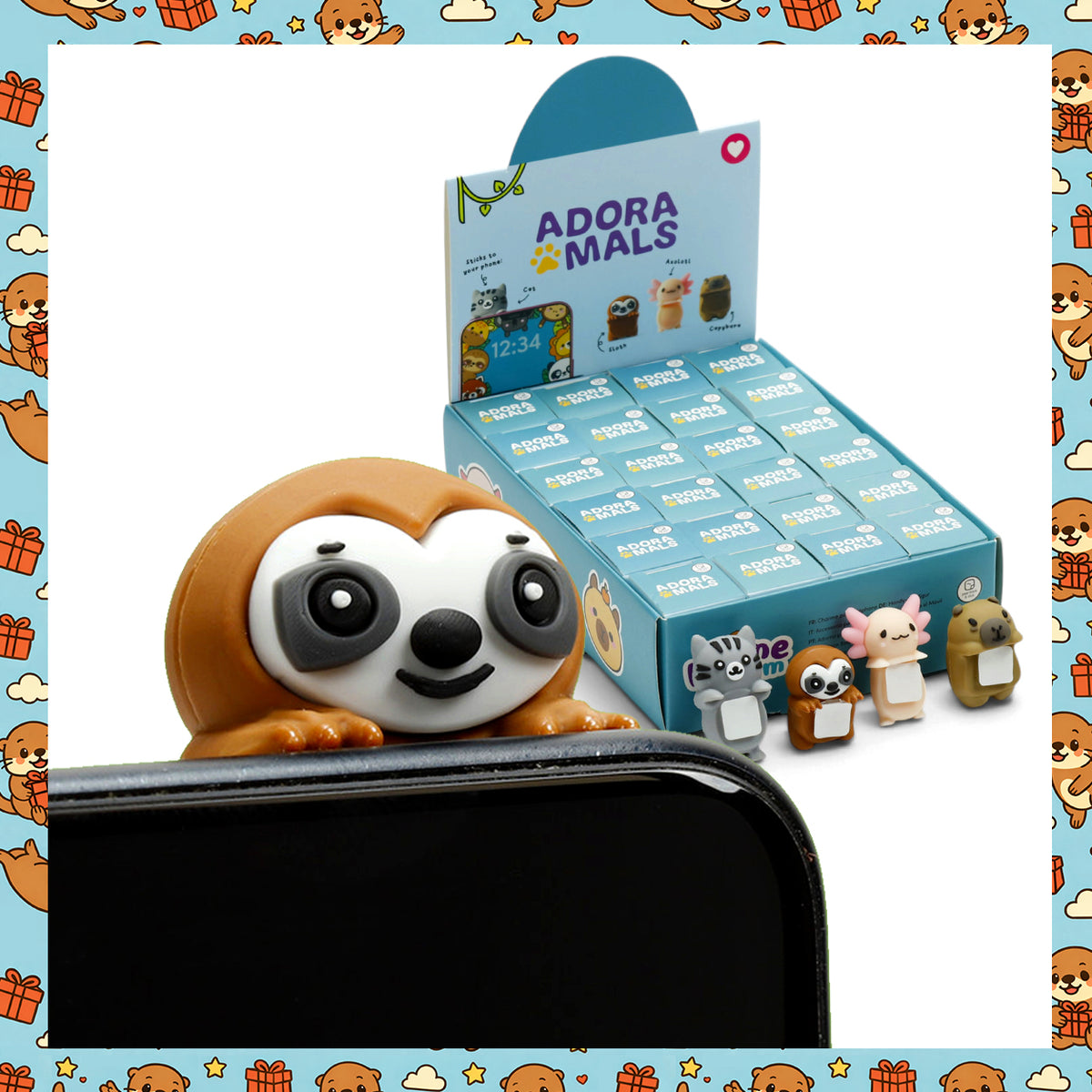 Adoramals Peeker Phone Charm – Axolotl, Sloth, Capybara & Cat Self-Adhesive Peeking Figure